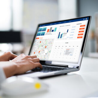 Close-up Of A Businesswoman's Hand Analyzing Graph On Laptop